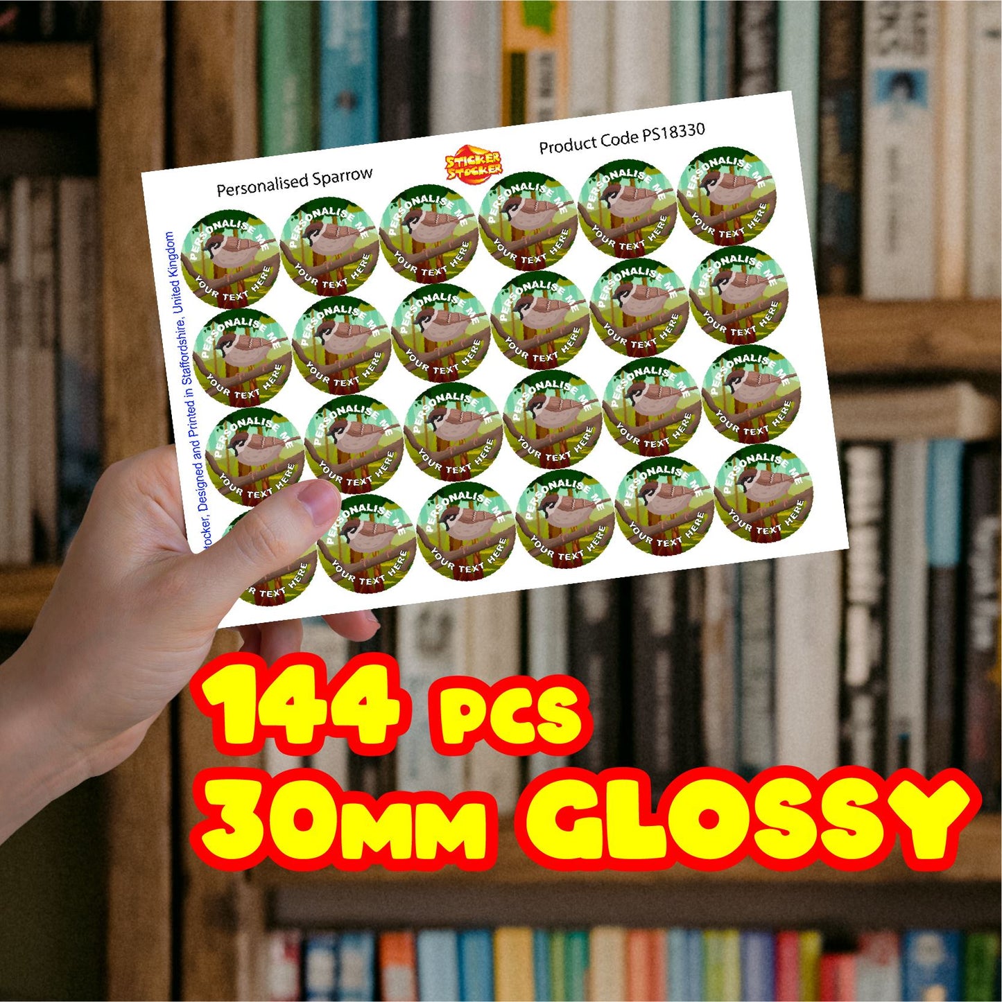 144 Personalised Sparrows 30mm Bird Reward Stickers for School Teachers, Parents and Nursery