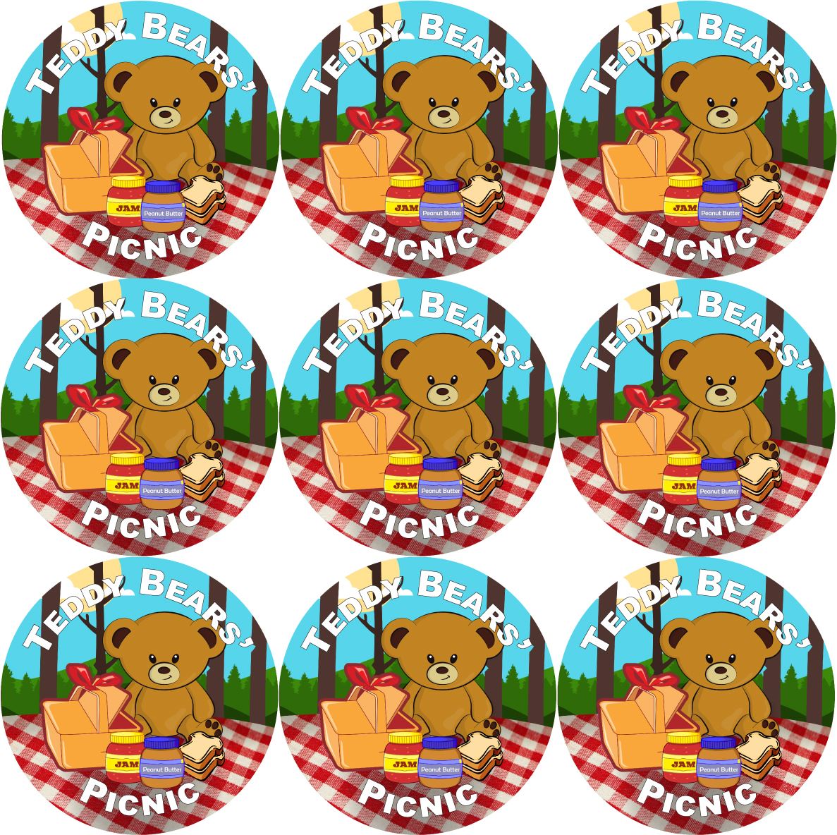 144 Teddy Bears' Picnic 30mm Stickers for School Teachers, Parents and Nursery