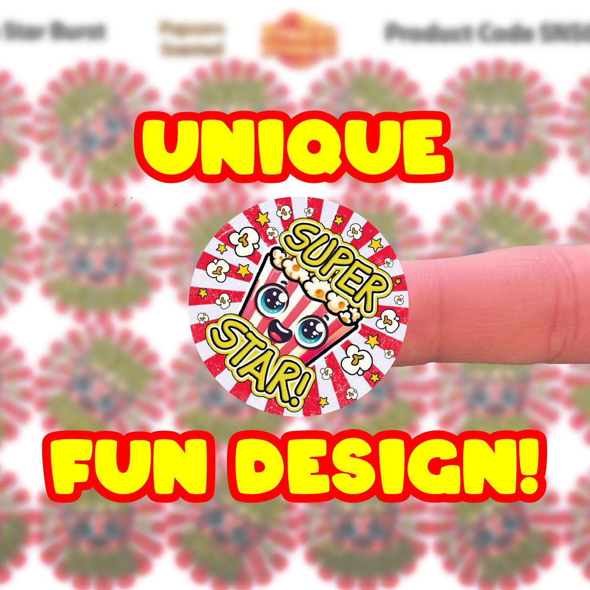 120 Popcorn Starburst Praise 30mm Scented Reward Stickers for Teachers, Parents and Party Bags