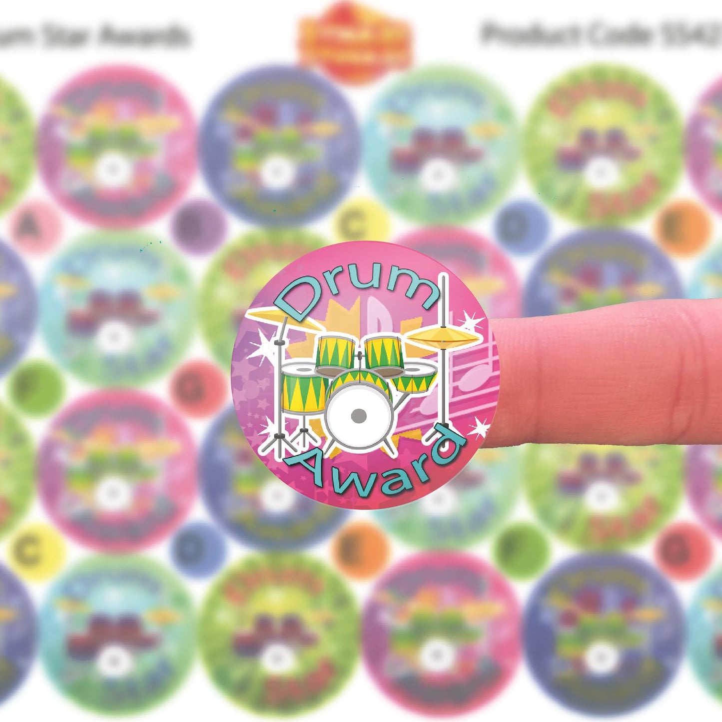 144 Drum Star Awards 30mm Reward Stickers for School Music Teachers, Parents and Nursery