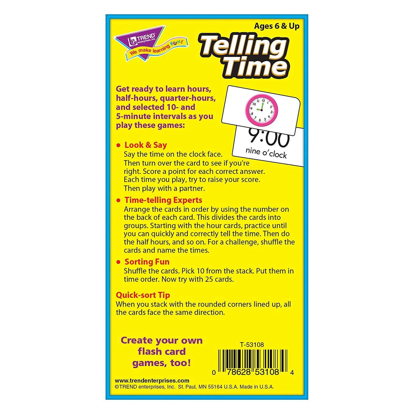 Telling Time Skill Drill Educational Flash Cards