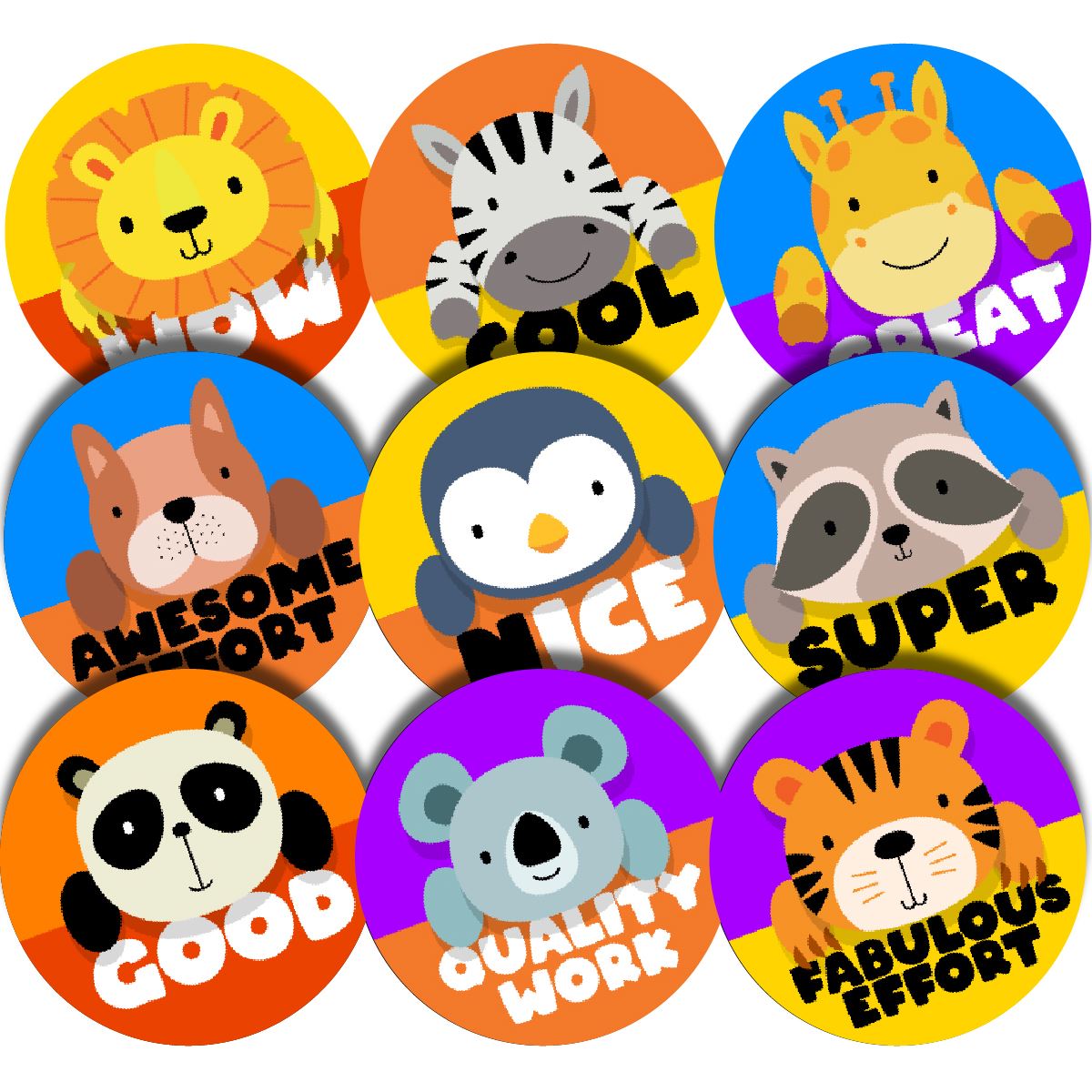 144 Animal Praise Words Rewards 30mm Glossy Stickers