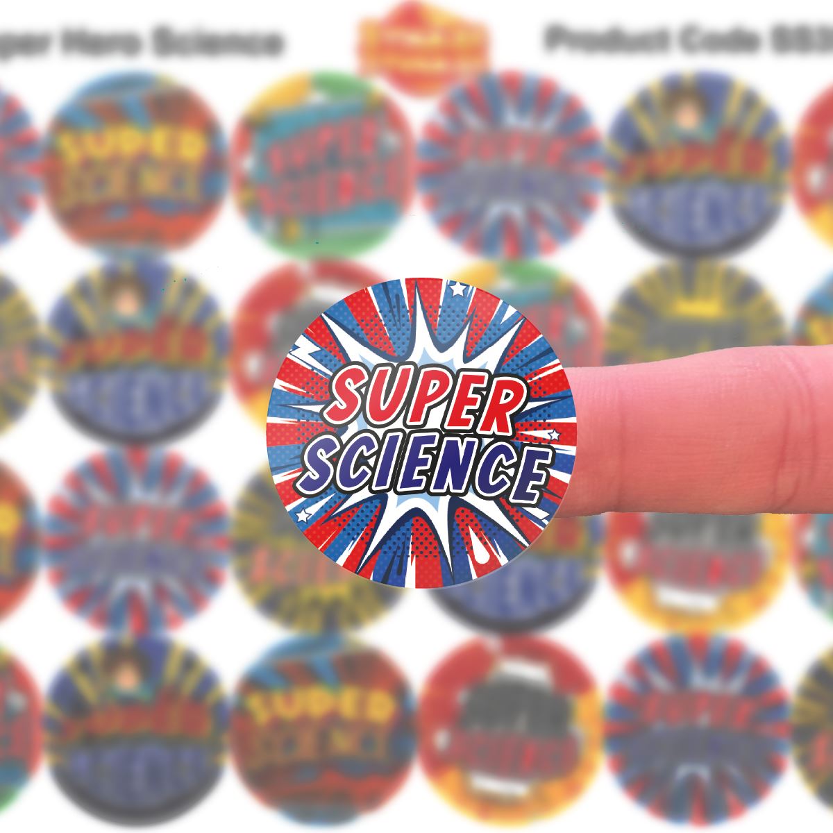 144 Superhero Science  - 30mm - Glossy Reward Stickers for Teachers & Parents