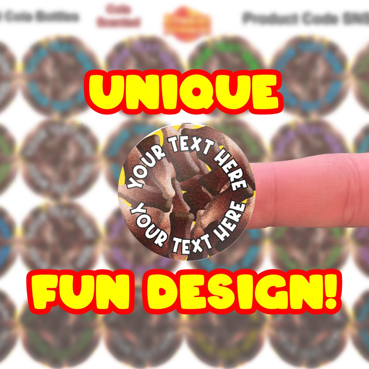 120 Cola Bottle Scented Personalised Stickers - Personalised 30mm Scented Stickers - For Teachers Nursery Parents