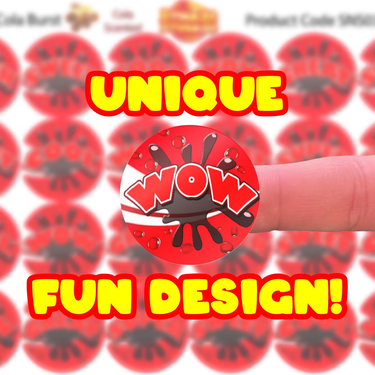 120 Cola Burst Praise Words Scented  30mm Reward Stickers for Teachers, Parents and Party Bags