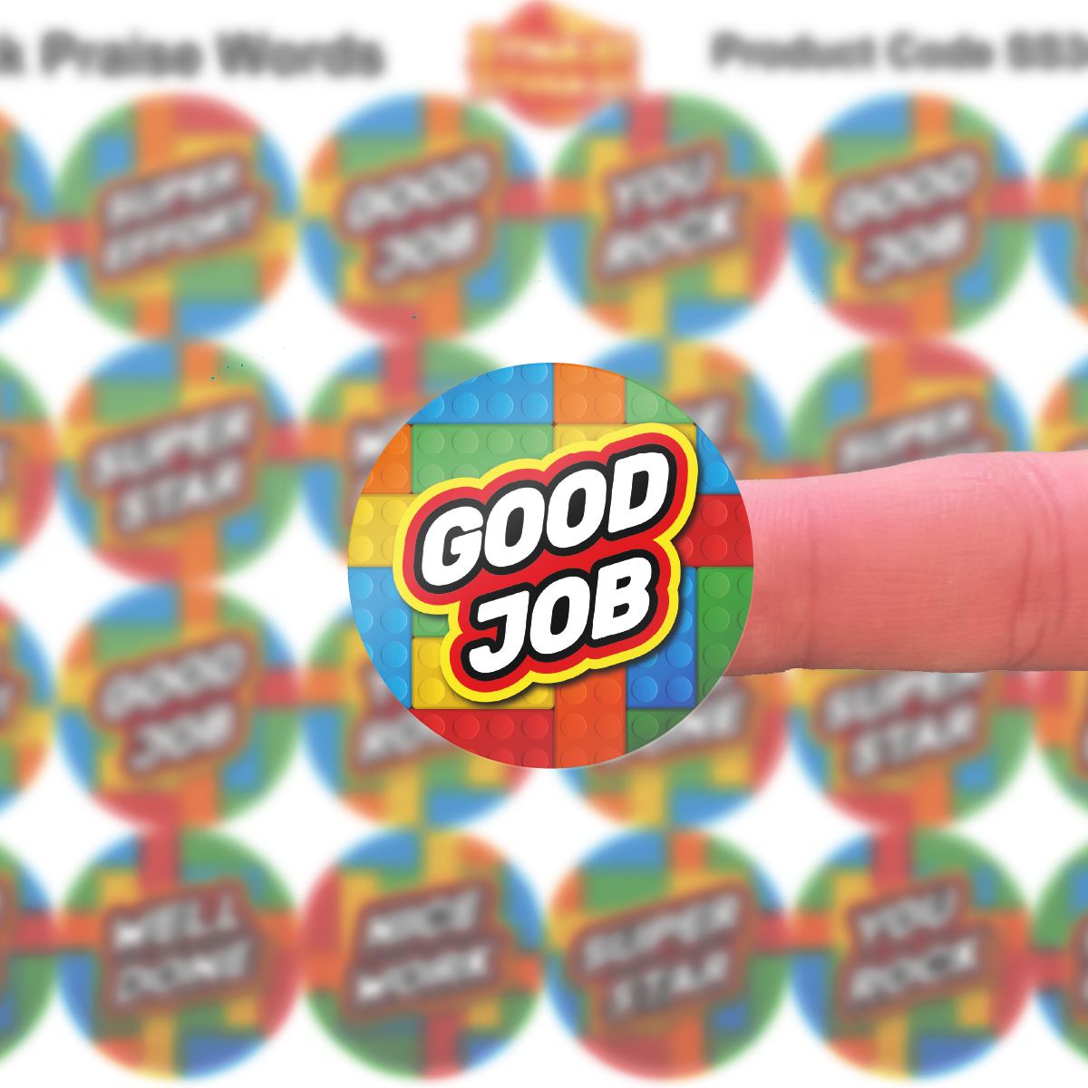 144 Building Block Praise Words - 30mm - Glossy Reward Stickers for Teachers & Parents