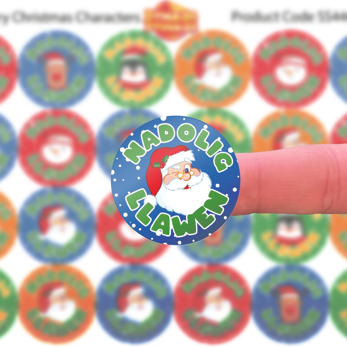 144 Welsh Christmas/Nadolig Llawen Characters 30mm Reward Stickers for Teachers, Parents