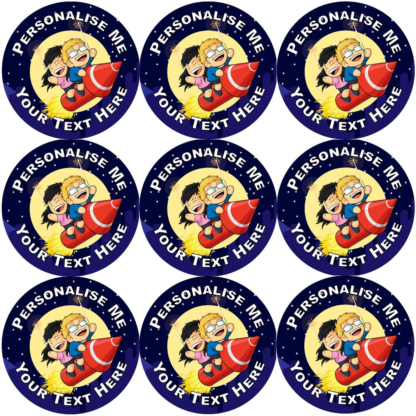 144 Personalised Firework Rocket 30mm Reward Stickers for School Teachers, Parents and Nursery