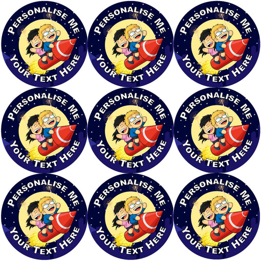 144 Personalised Firework Rocket 30mm Reward Stickers for School Teachers, Parents and Nursery