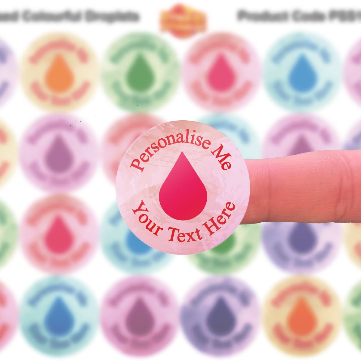 144 Colourful Droplets Personalised 30mm Reward Stickers for School Teachers