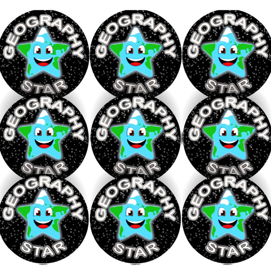 144 Star Geography - 30mm - Glossy Reward Stickers for Teachers & Parents