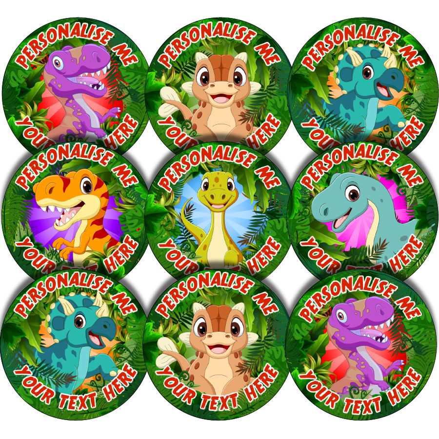 144 Personalised 30mm Jurassic Dinosaur Reward Stickers for School Teachers, Parents and Nursery