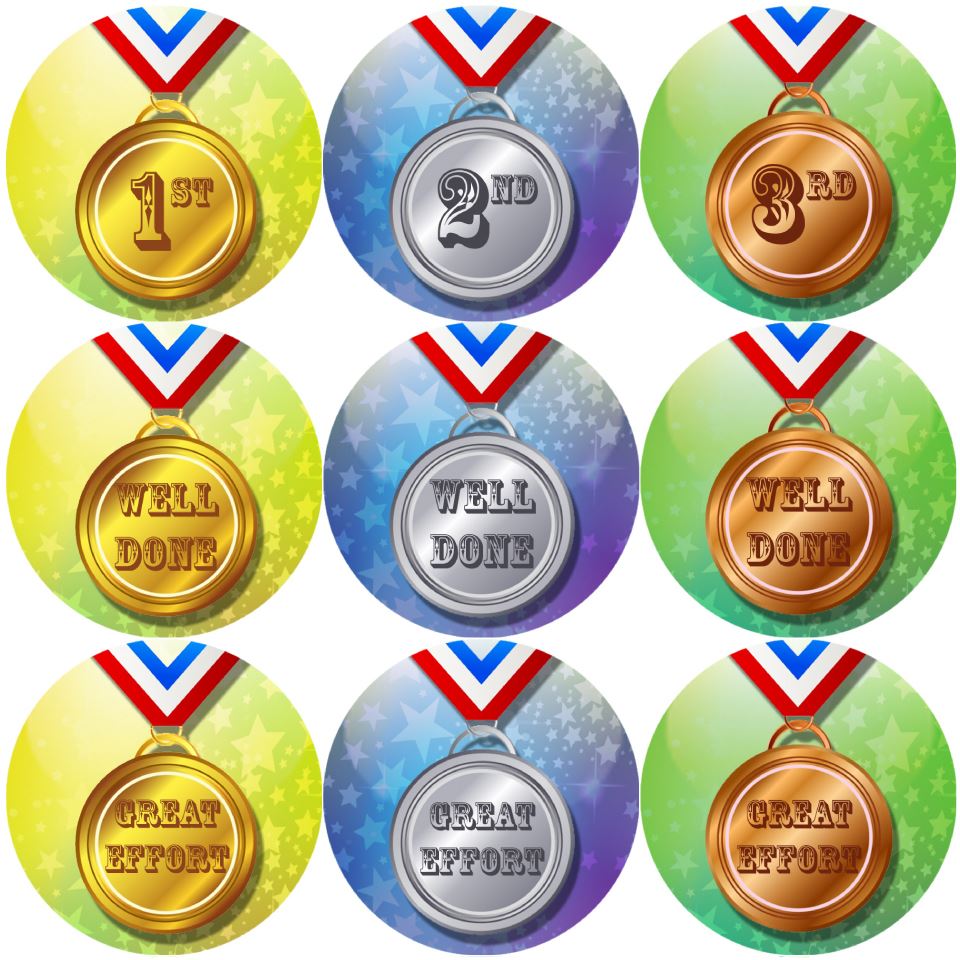 144 Sports Day Medals 30mm Reward Stickers for Teachers, Parents and Schools
