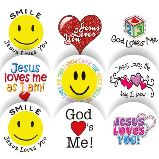144 Smile! Jesus Loves You 30mm Round Children's Christian Reward Stickers - Teachers or Parents