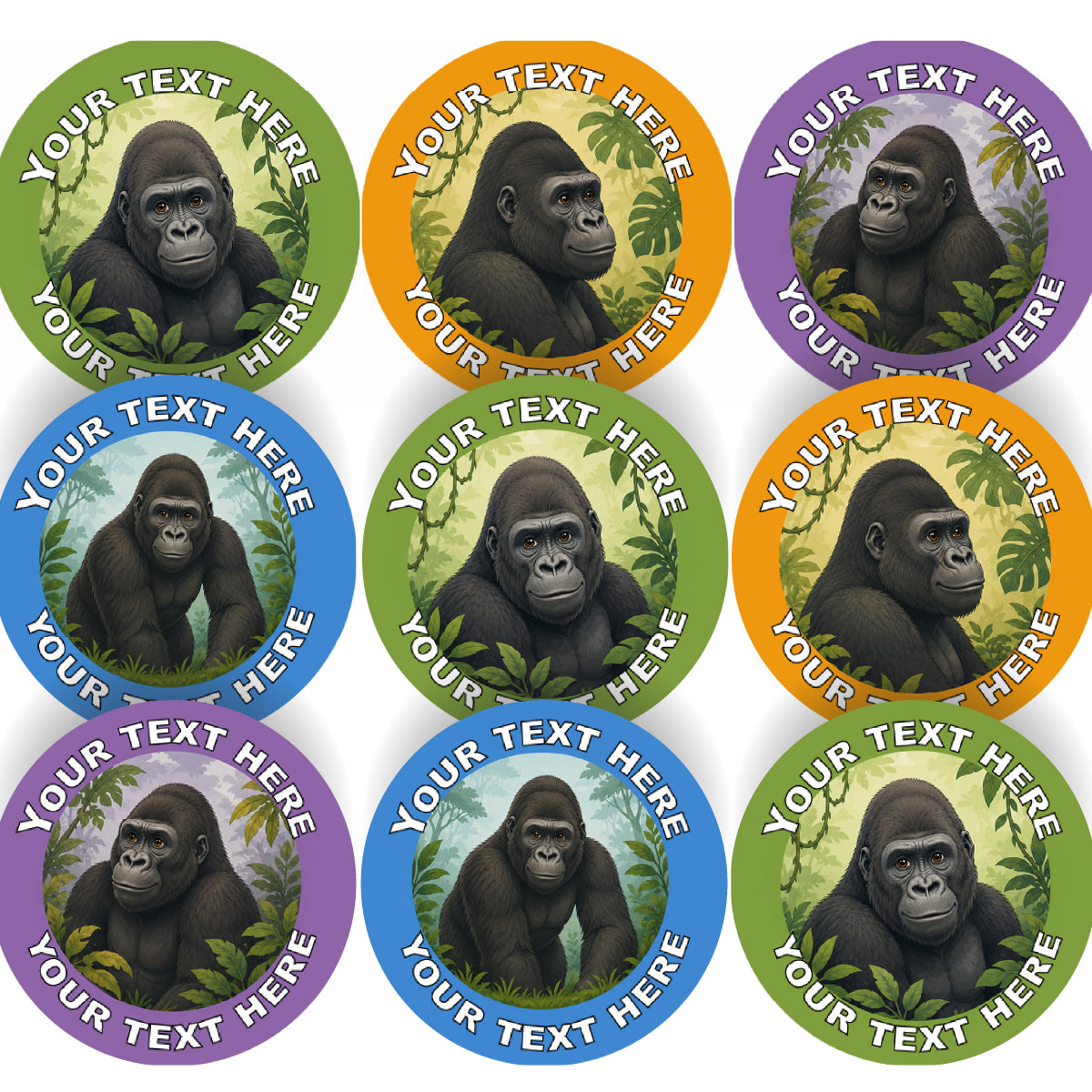 144 Personalised Gorilla 30mm Zoo Reward Stickers For Children, Parents and Teachers
