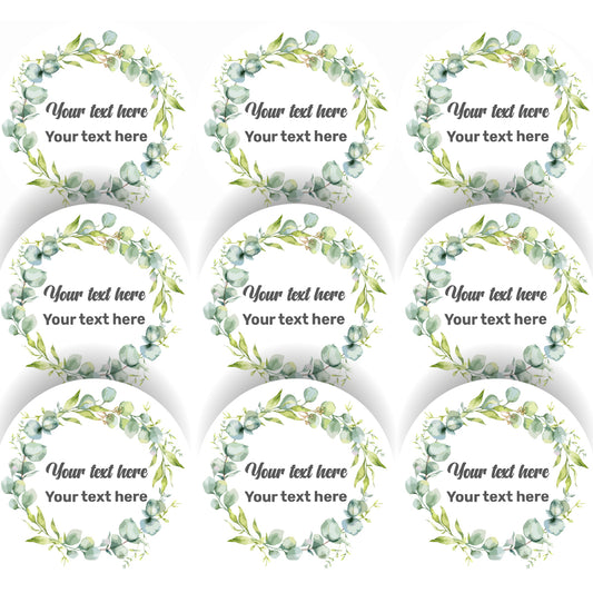 144 Floral Wreath Personalised 30mm Stickers Events, Weddings, Crafts, Engagement