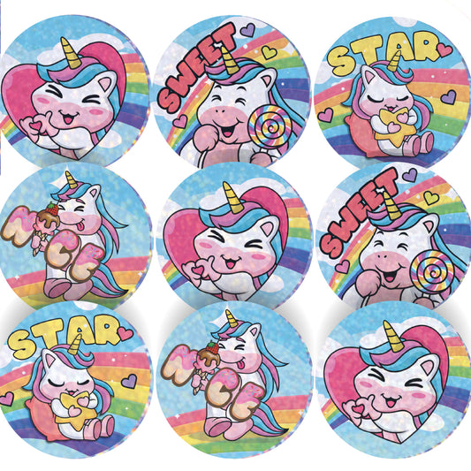 96 Sparkle Unicorns Stickers 30mm + 60 Free Sparkle Smiles Reward Stickers for Teachers, Parents and Schools