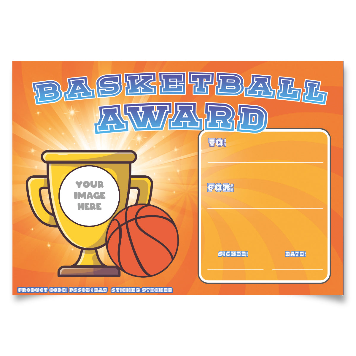 Personalised Basketball Award certificates for school teachers, 250gsm A5 silk finish Photo Paper