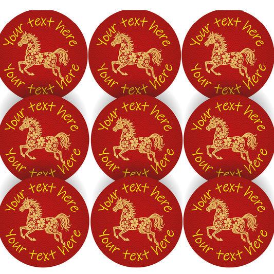 144 Personalised Chinese Year of the Horse 30mm Stickers for Lunar New Year / Chinese Zodiac Stickers