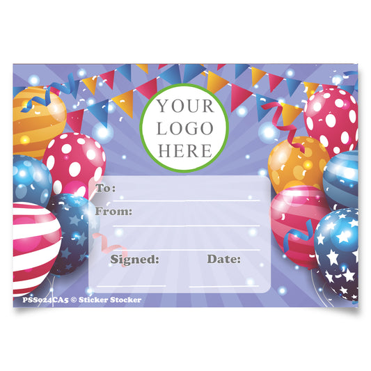 Personalised Birthday Balloons certificates for school teachers, clubs and teams, 250gsm A5 silk finish Photo Paper