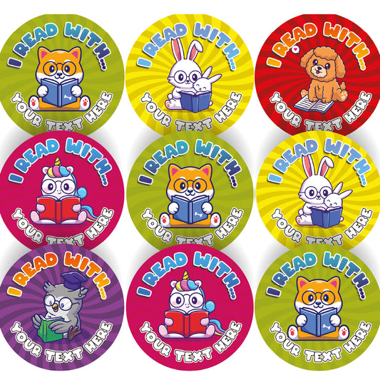 144 I Read With... 30mm Personalised Reading Stickers for Schools, Teachers, Parents and Nurseries