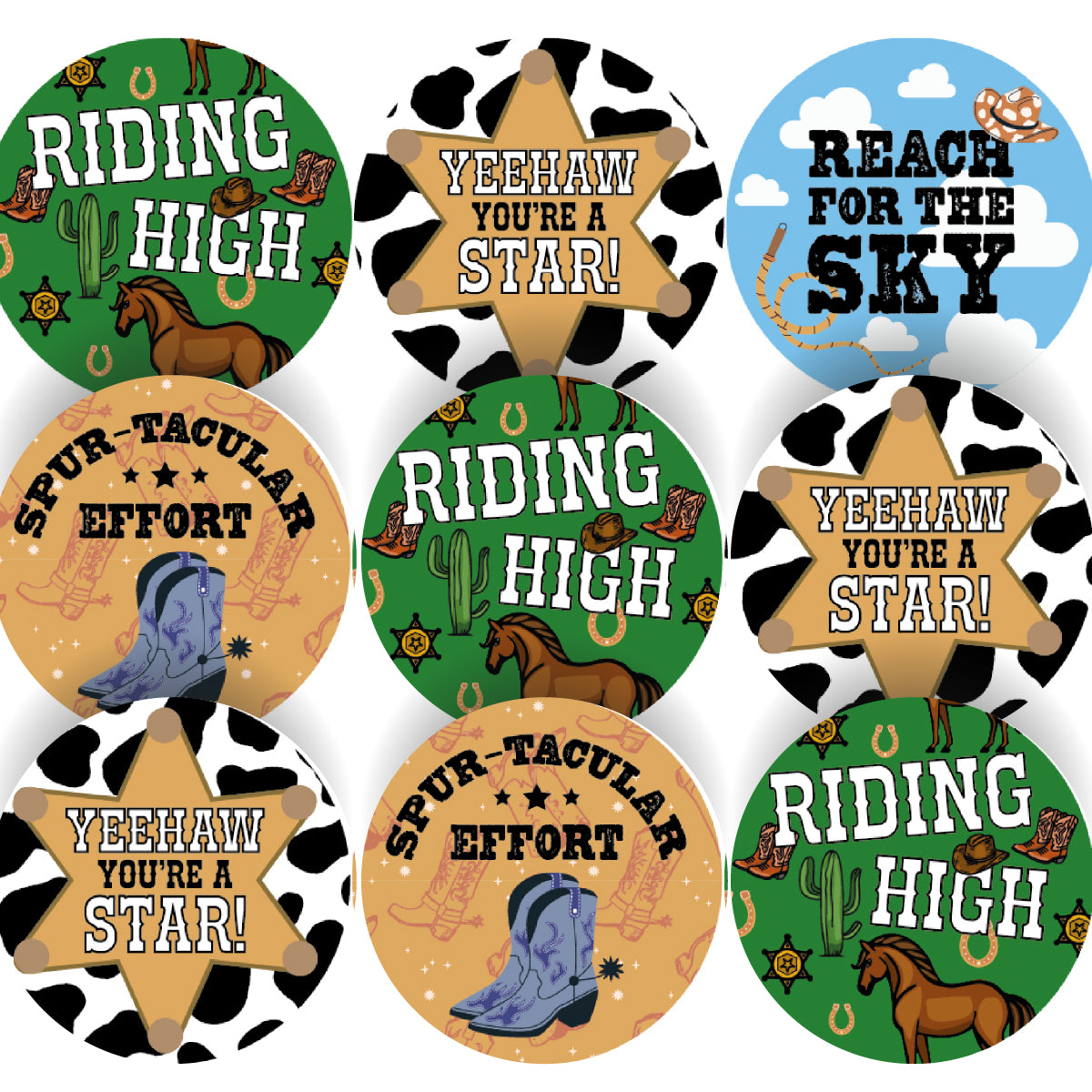 144 Cowboy Praise 30mm Reward Stickers for Schools, Teachers, Parents and Nurseries