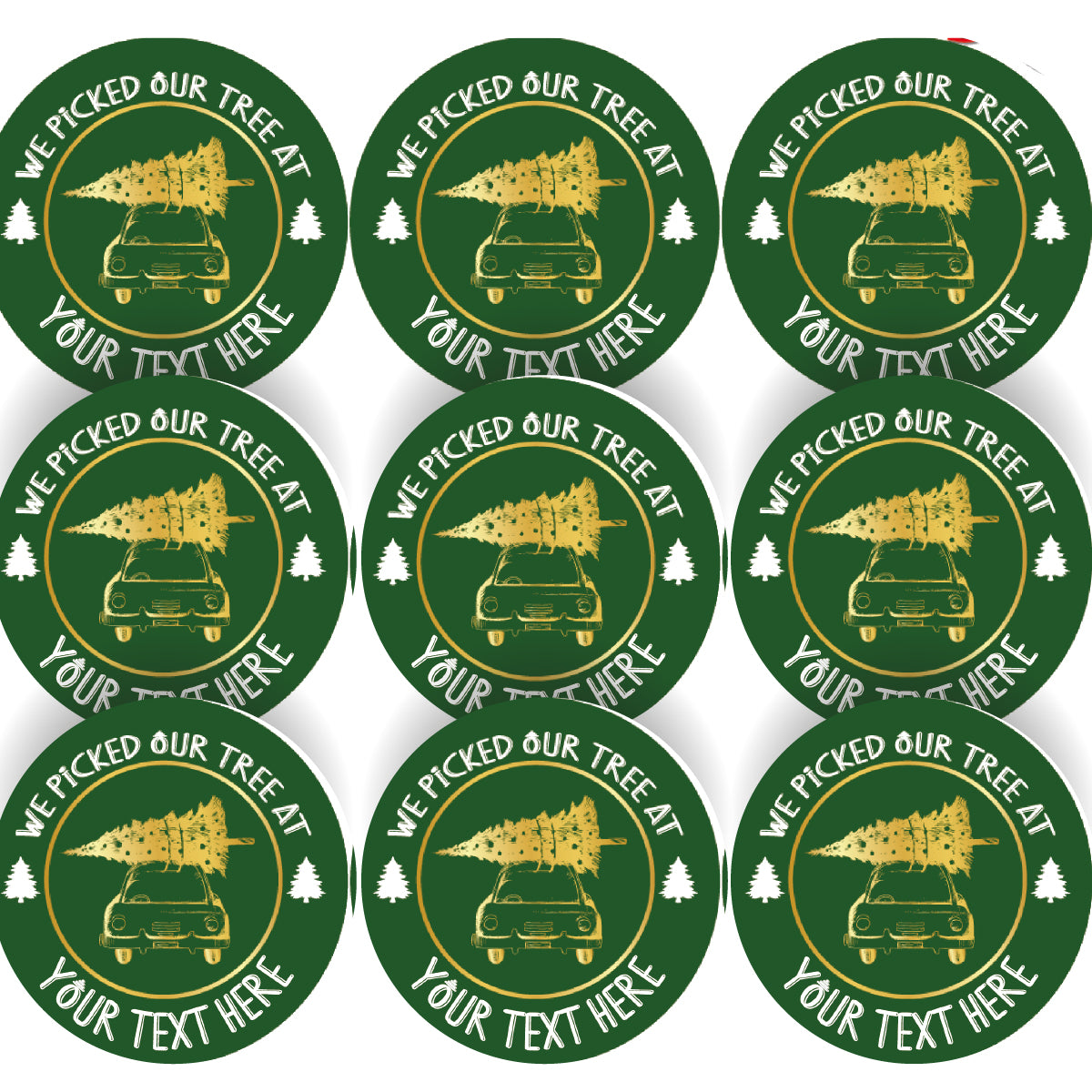 144 Personalised We Picked Our Tree 30mm Christmas Stickers for Families, Farms, Santa's Grotto's