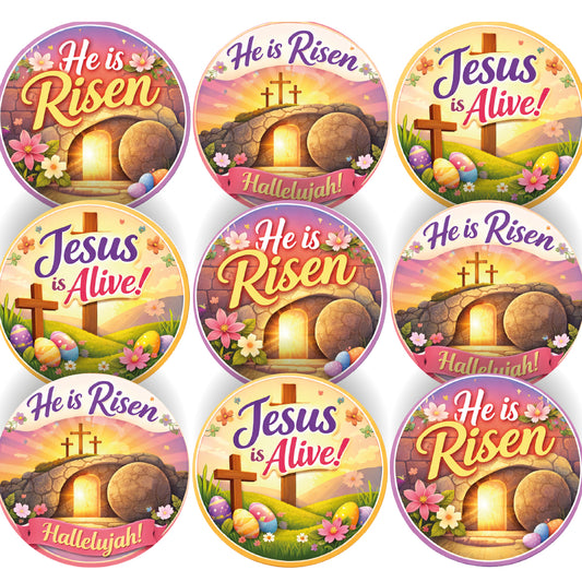 He Is Risen Easter - Christian Jesus Resurrection 30mm Stickers for Teachers, Parents, Churches