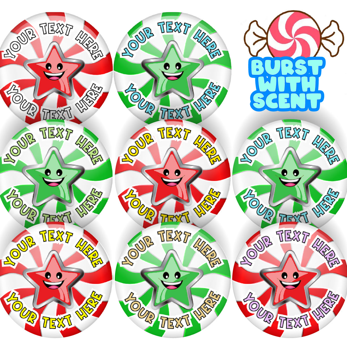 120 Peppermint Stars Scented Personalised Stickers - 30mm Scented Stickers - For Teachers Nursery Parents