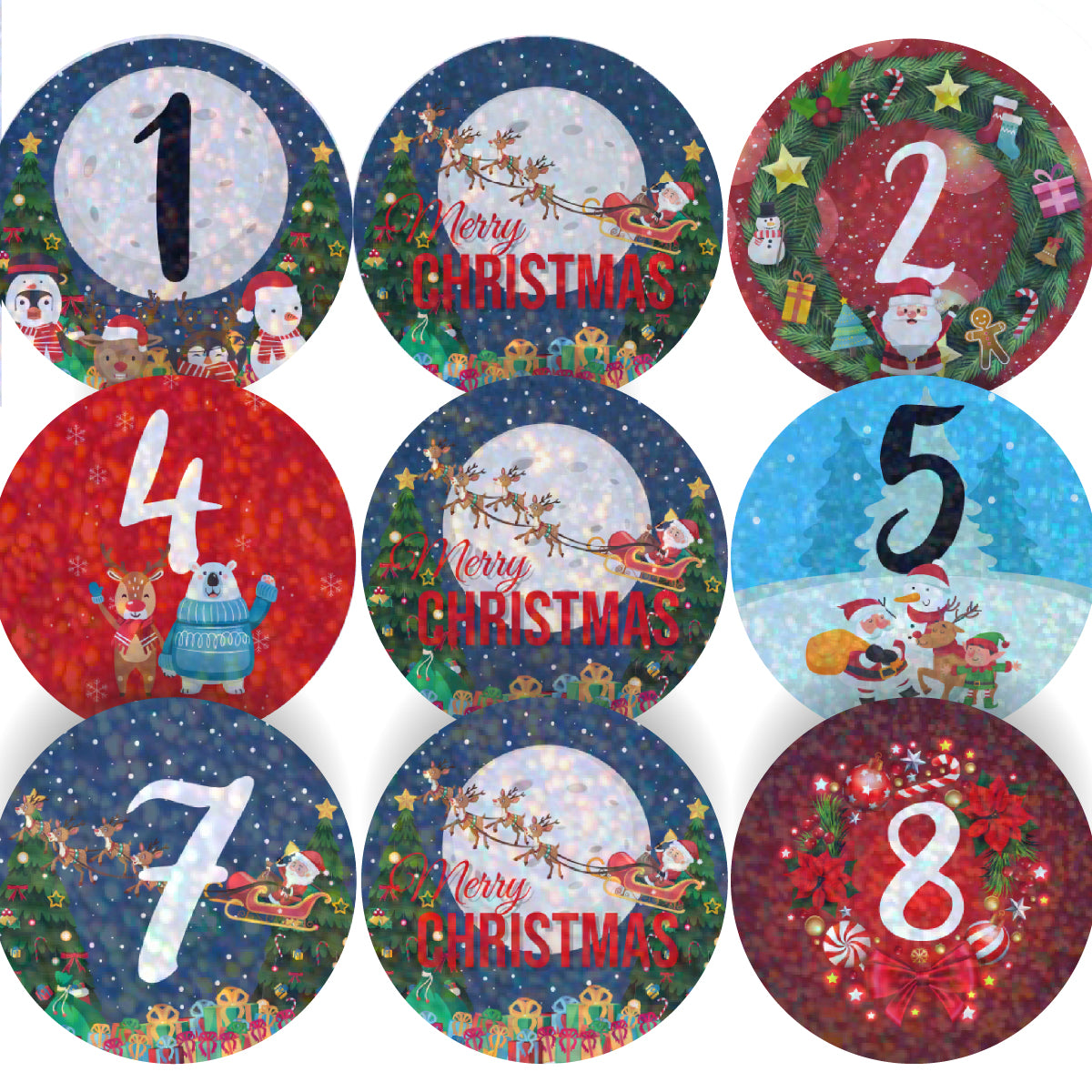 96 Sparkle Christmas Countdown Advent Stickers 30mm + 60 Free Sparkle Smiles Reward Stickers for Teachers, Parents and Schools