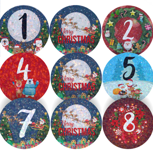 96 Sparkle Christmas Countdown Advent Stickers 30mm + 60 Free Sparkle Smiles Reward Stickers for Teachers, Parents and Schools