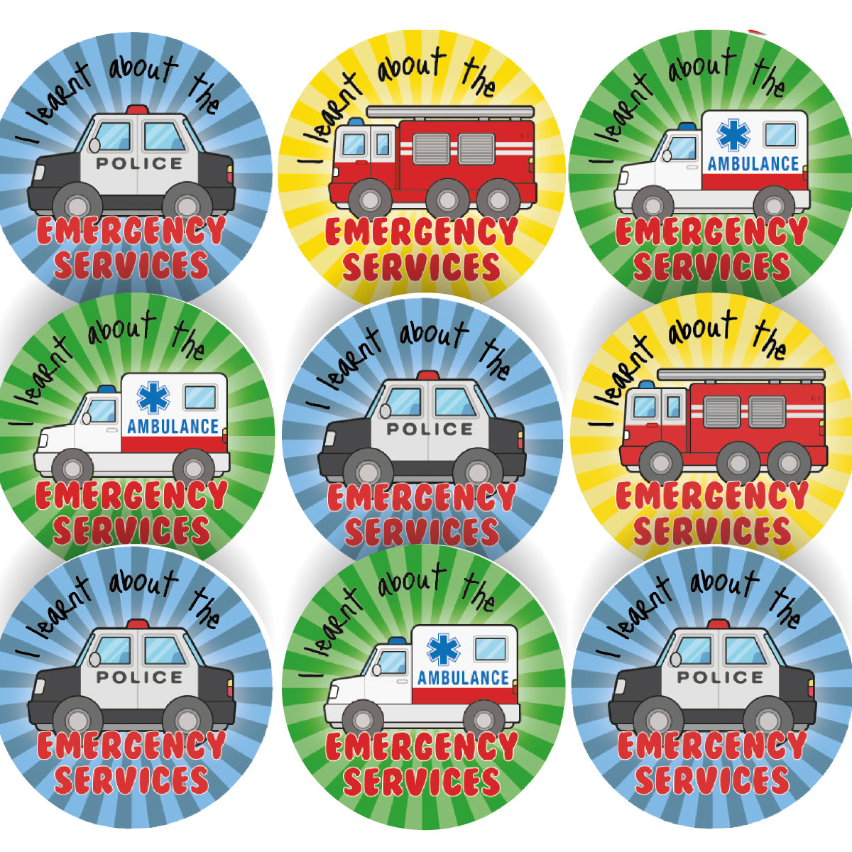 144 Emergency Services - 30mm - Glossy Reward School Stickers for Teachers & Parents