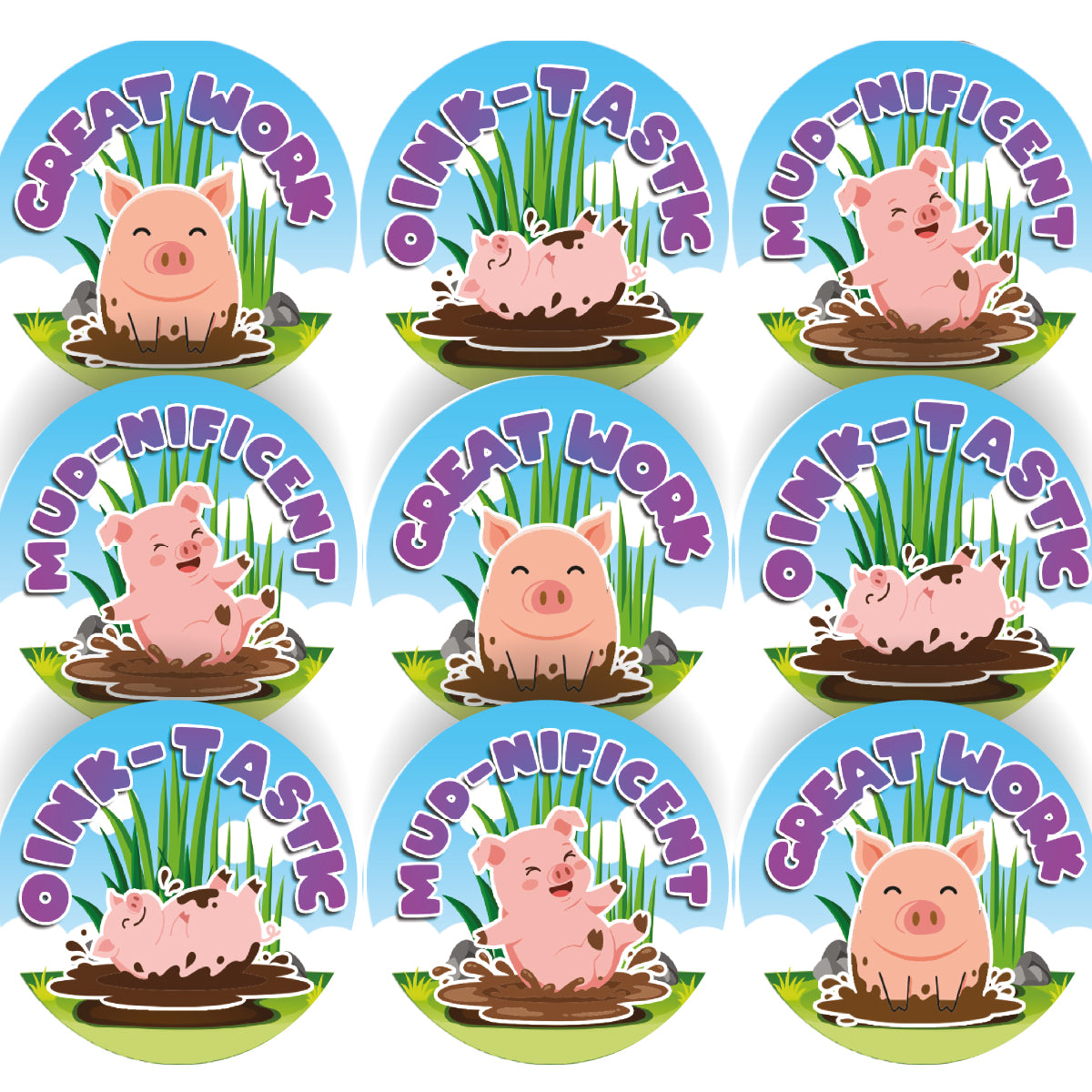 144 Pig Praise Words 30mm Reward Stickers for Schools, Teachers and Parents