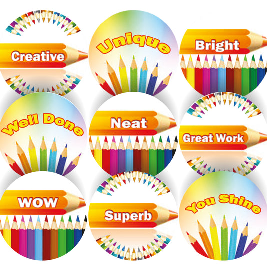 144 Positive Pencils 30mm Children's Reward Stickers for Teachers, Parents or Party Bags