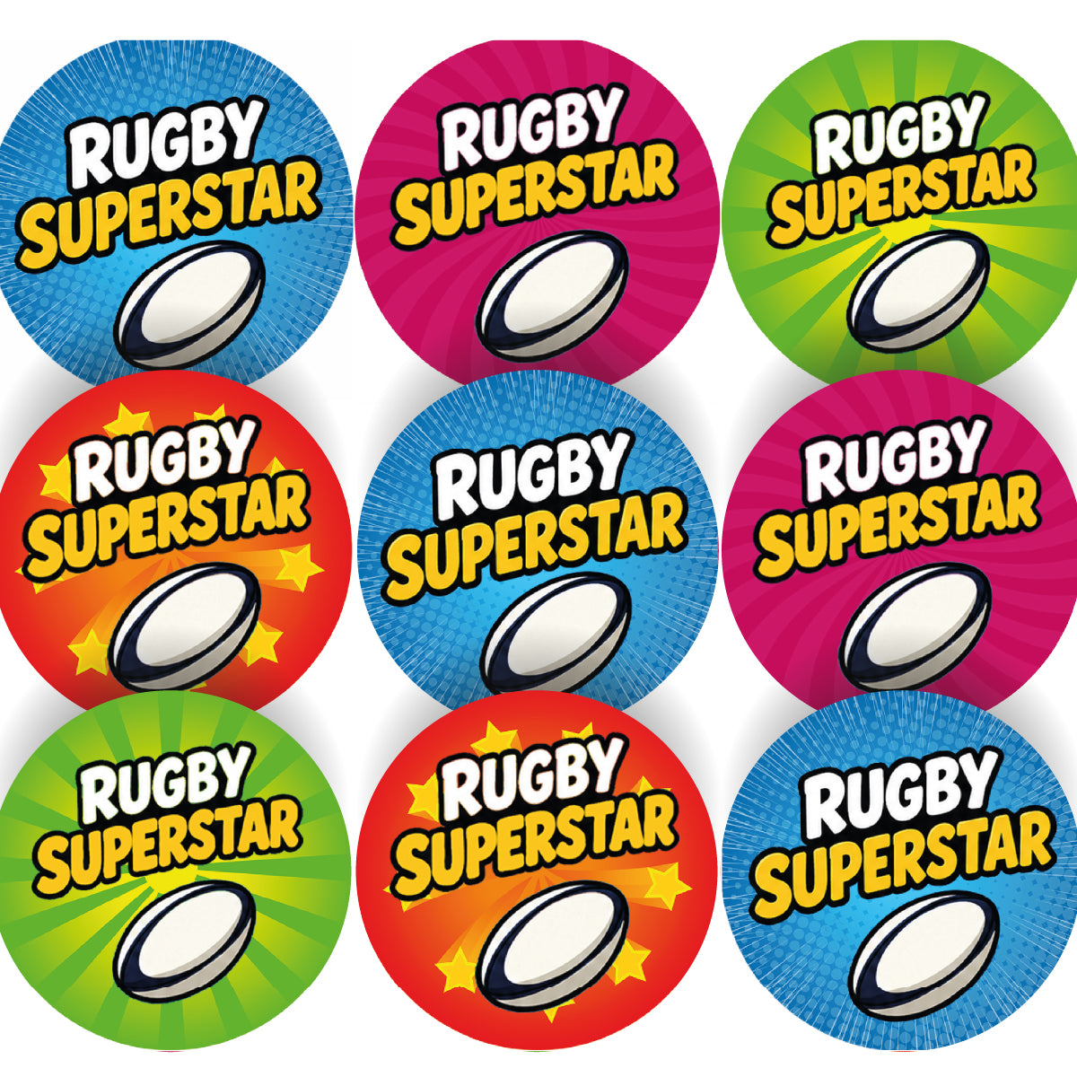 144 Rugby Superstar Stickers - 30mm - Glossy Reward Stickers for Teachers, Coaches & Parents