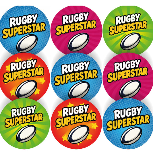 144 Rugby Superstar Stickers - 30mm - Glossy Reward Stickers for Teachers, Coaches & Parents