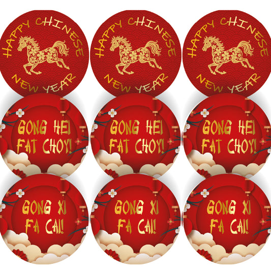 144 Happy Chinese New Year Lunar Celebration - Year of The Horse 30mm Glossy Stickers