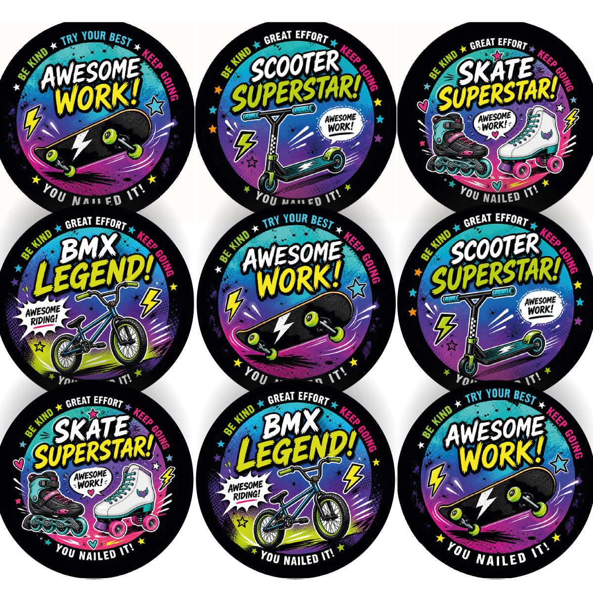 144 Skatepark Awards Children's Reward Stickers - 30mm - Parents, Skateparks