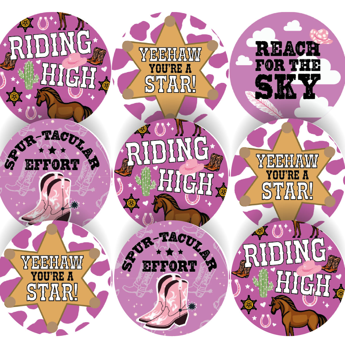 144 Cowgirl Pink Praise 30mm Reward Stickers for Schools, Teachers, Parents and Nurseries