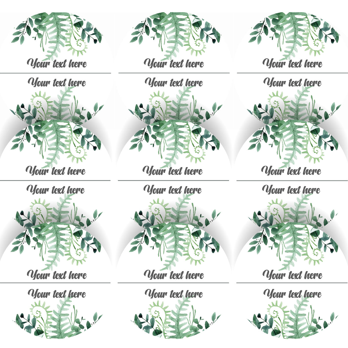 144 Fern Leaf Personalised 30mm Floral Stickers Events, Weddings, Crafts, Engagement