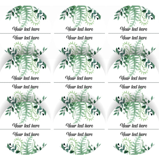 144 Fern Leaf Personalised 30mm Floral Stickers Events, Weddings, Crafts, Engagement