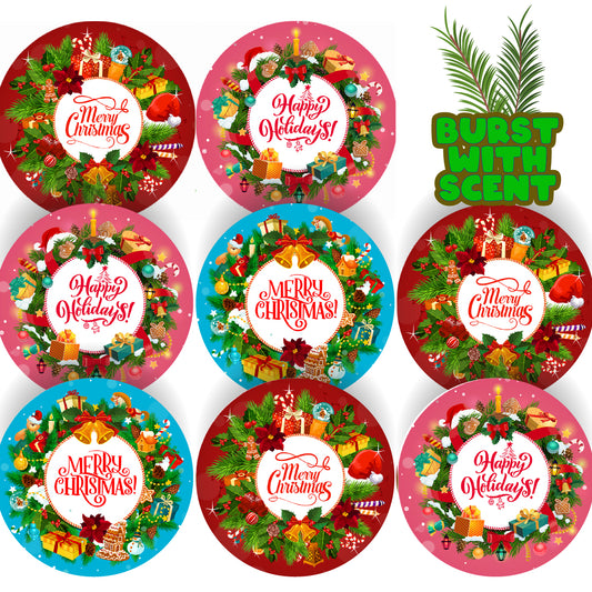 120 Christmas Wreath Pine Scented Stickers - 30mm Scented Stickers - For Teachers Nursery Parents