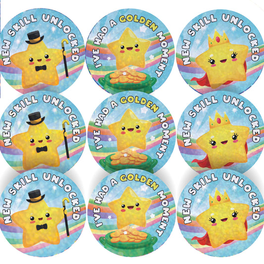 96 Sparkle Golden Moments 30mm + 60 Free Sparkle Smiles Reward Stickers for Teachers, Parents and Schools