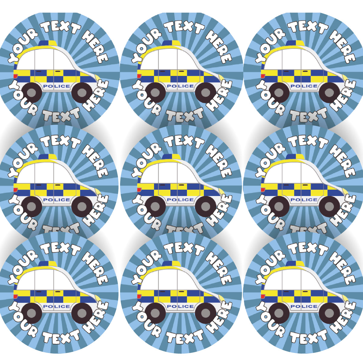 144 Personalised Police Car 30mm Reward Stickers for Children, Parents and Schools