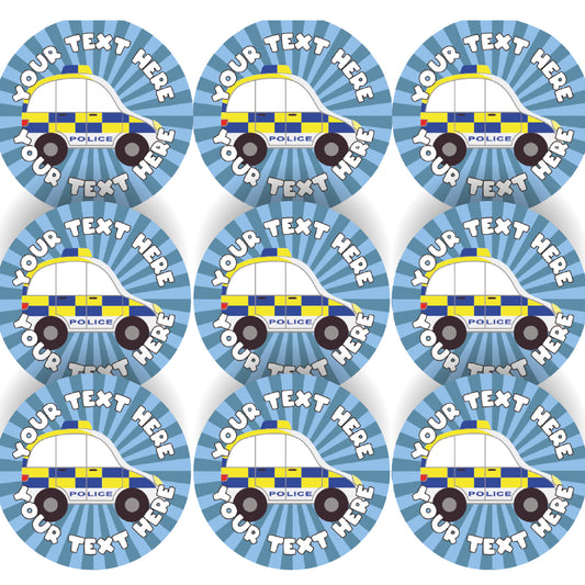 144 Personalised Police Car 30mm Reward Stickers for Children, Parents and Schools
