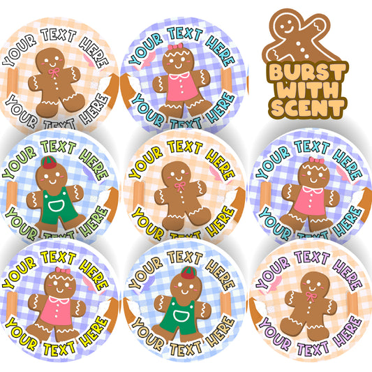 120 Gingerbread Baking Scented Personalised Stickers - Personalised 30mm Scented Stickers - For Teachers Nursery Parents