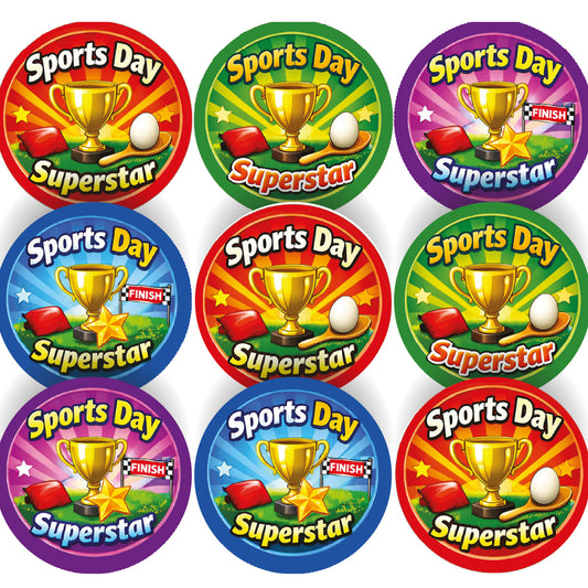 144 Sports Day Superstar 30mm Reward Stickers for Schools, Teachers and Parents