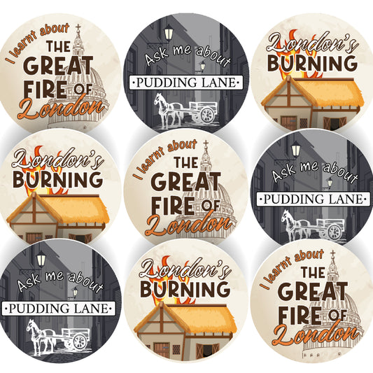 144 Great Fire of London - History Teacher Reward Stickers Size 30mm