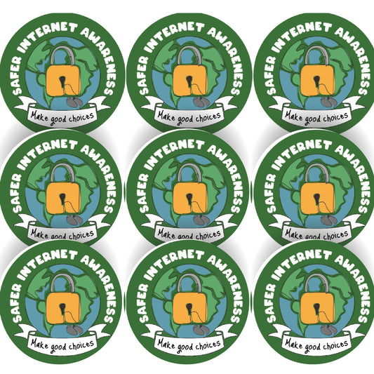 144 Safer Internet Awareness Stickers - 30mm - Glossy Reward Stickers for Teachers & Parents