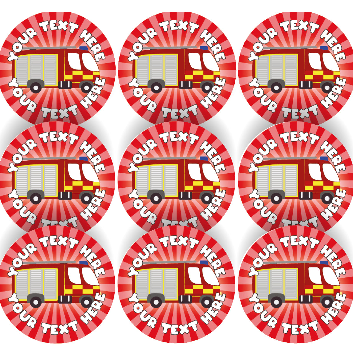 144 Personalised Fire Engine 30mm Reward Stickers for Children, Parents and Schools